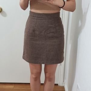 Wool blend brown plaid mini skirt